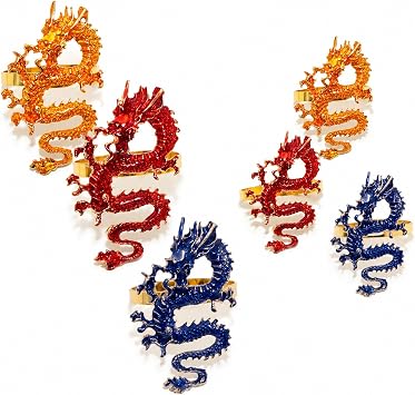 LUOZZY 6PCS Chinese Dragon Napkin Rings Metal Holders for Spring Festival