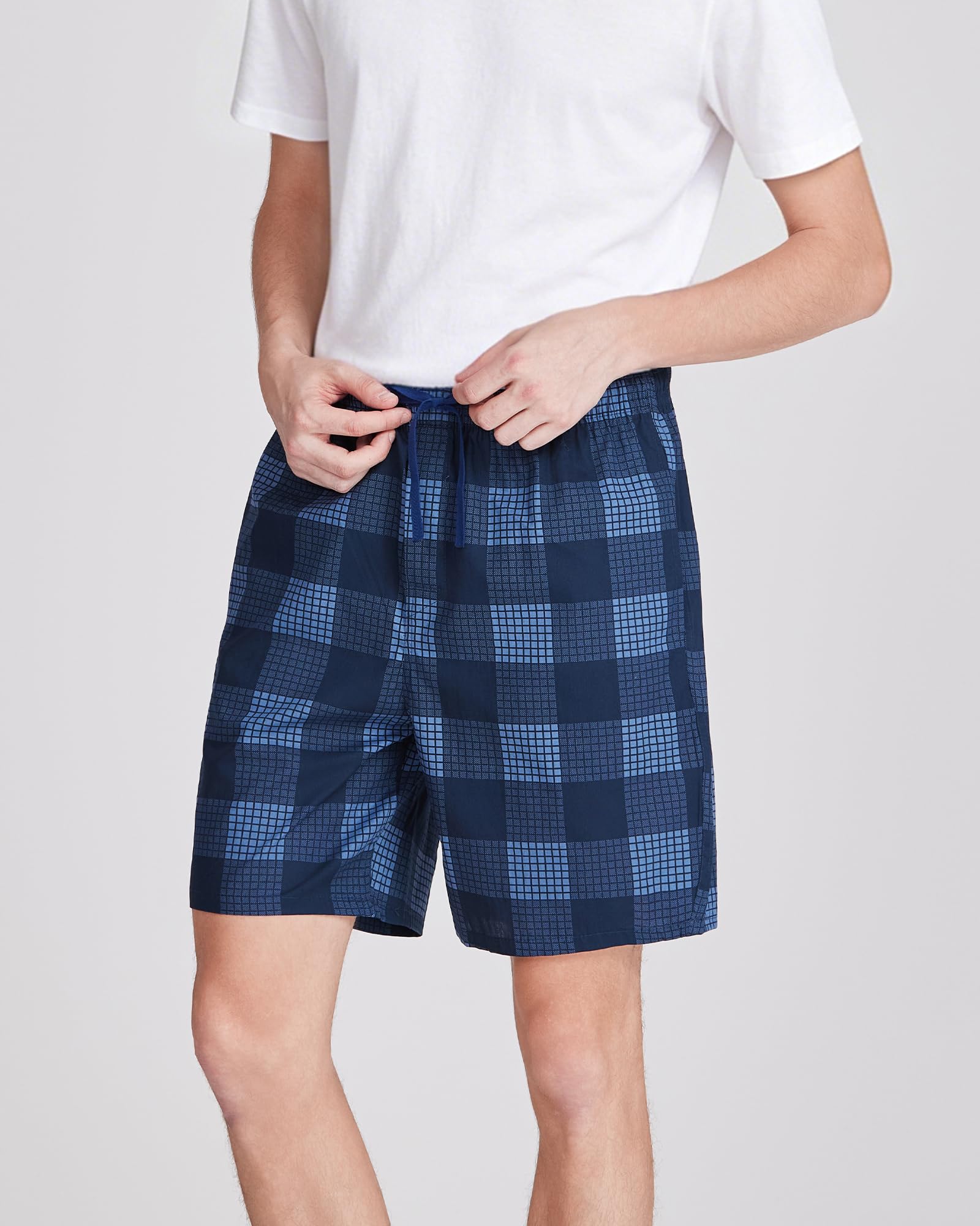 Schlafanzughose Herren Kurz, Kariert Pyjamahose 3er-Pack mit Seitentaschen und Elastischem Bund