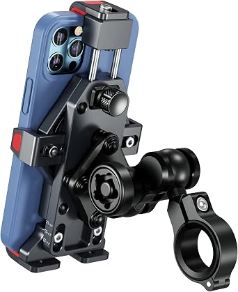 BRCOVAN Anti-Theft Aluminum Alloy Motorcycle Phone Mount with Vibration Dampener & High-Speed Secure Lock, Adjustable Bike Handlebar Cellphone Holder for Bicycle Scooter ATV, Fit 4.7-7.2 Smartphone