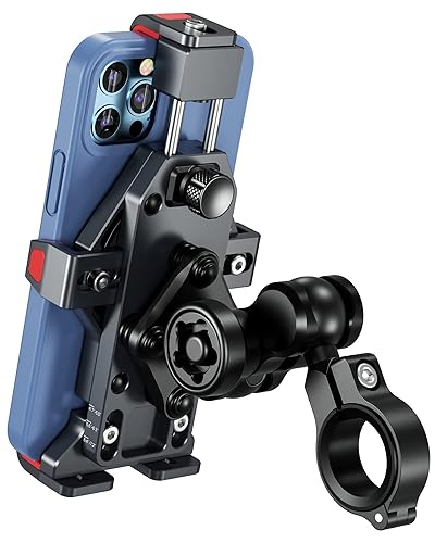 BRCOVAN Anti-Theft Aluminum Alloy Motorcycle Phone Mount with Vibration Dampener & High-Speed Secure Lock, Adjustable Bike Handlebar Cellphone Holder for Bicycle Scooter ATV, Fit 4.7-7.2'' Smartphone