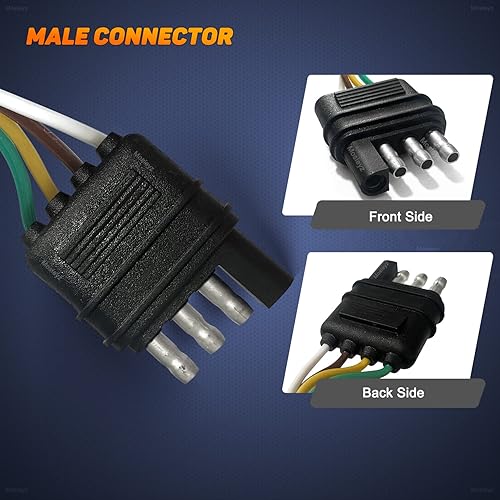 Miniatura 10 de Extensión de cable de remolque de 4 vías y 4 clavijas, conector plano de 4 cables con enchufe macho y hembra de 18 AWG 59 pulgadas, extensión de