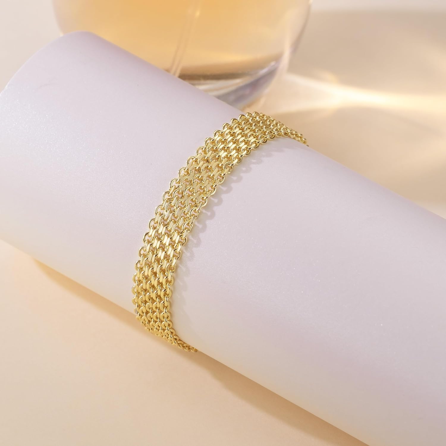 14K Gold Bracelets for Women 14K Gold Bracelet for Women Mesh Bracelet for Womens Bracelets Mesh Weaving Design Women's Link Chain 6.5/7/7.5/8 inches - Image 4