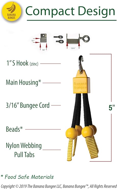Original Hanger-Under Cabinet Banana Hook & Holder-Made in USA-Yellow-Clamp Anchor