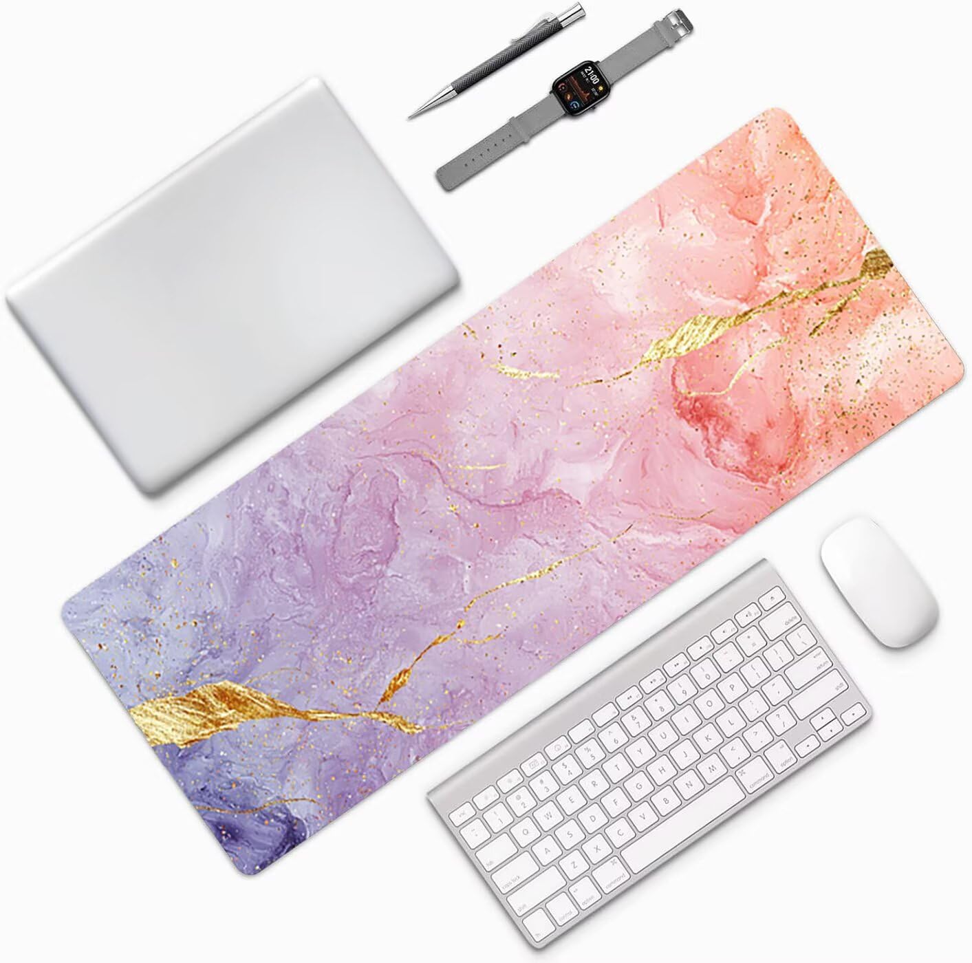 Lpfieonn Marmormuster Großes Schreibtischunterlage, XXL Schreibtischunterlagen, Rosa XXL Wasserdicht Gaming Mousepad mit Vernähter Rand und Rutschfeste Gummibasis, für Hause/Büro 120x60cm PF-2353