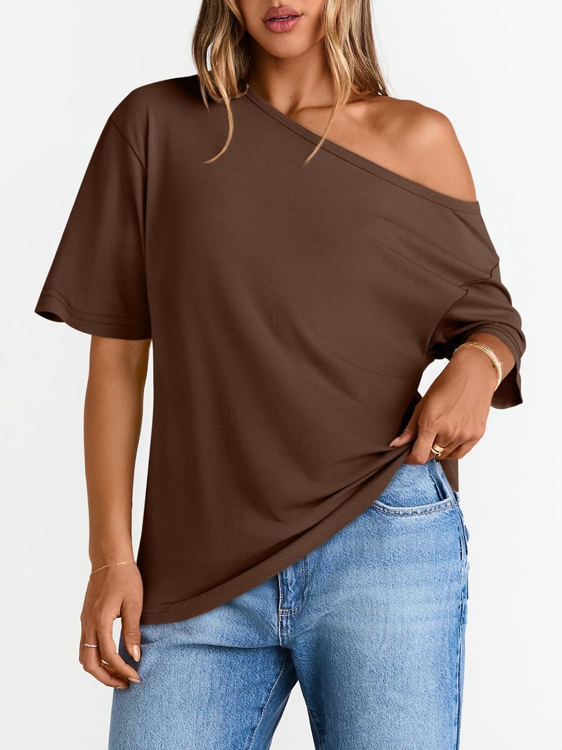 LILLUSORY Off The Shoulder Tops Oversized Short Sleeve Tshirts 2026 image 2