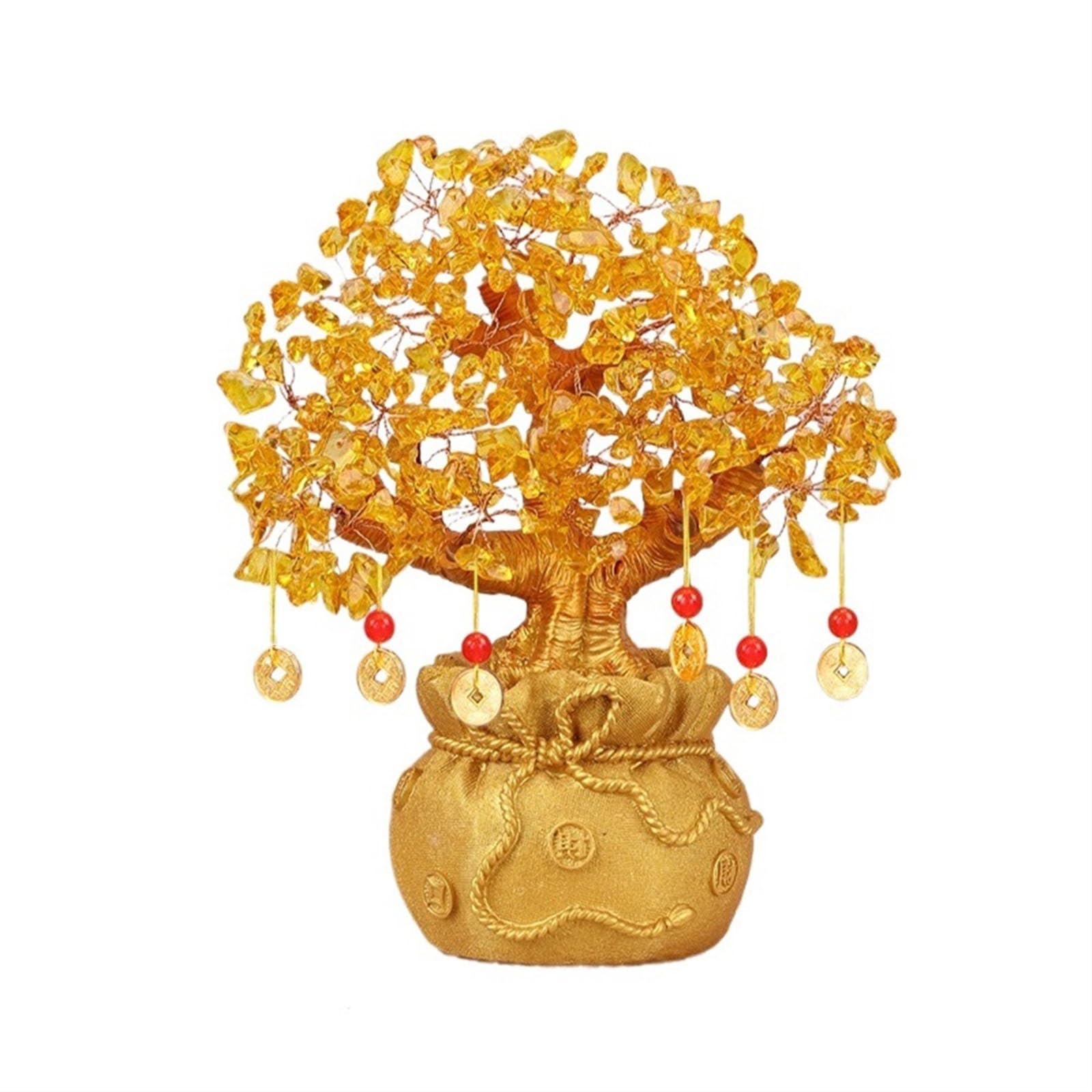 Money Tree Crystal Money Tree Feng Shui Bonsai Blessing Bag Potted Plant for Fortune Good Luck Wealth Prosperity and Success Citrine Gemstone Crystal Tree(Yellow)