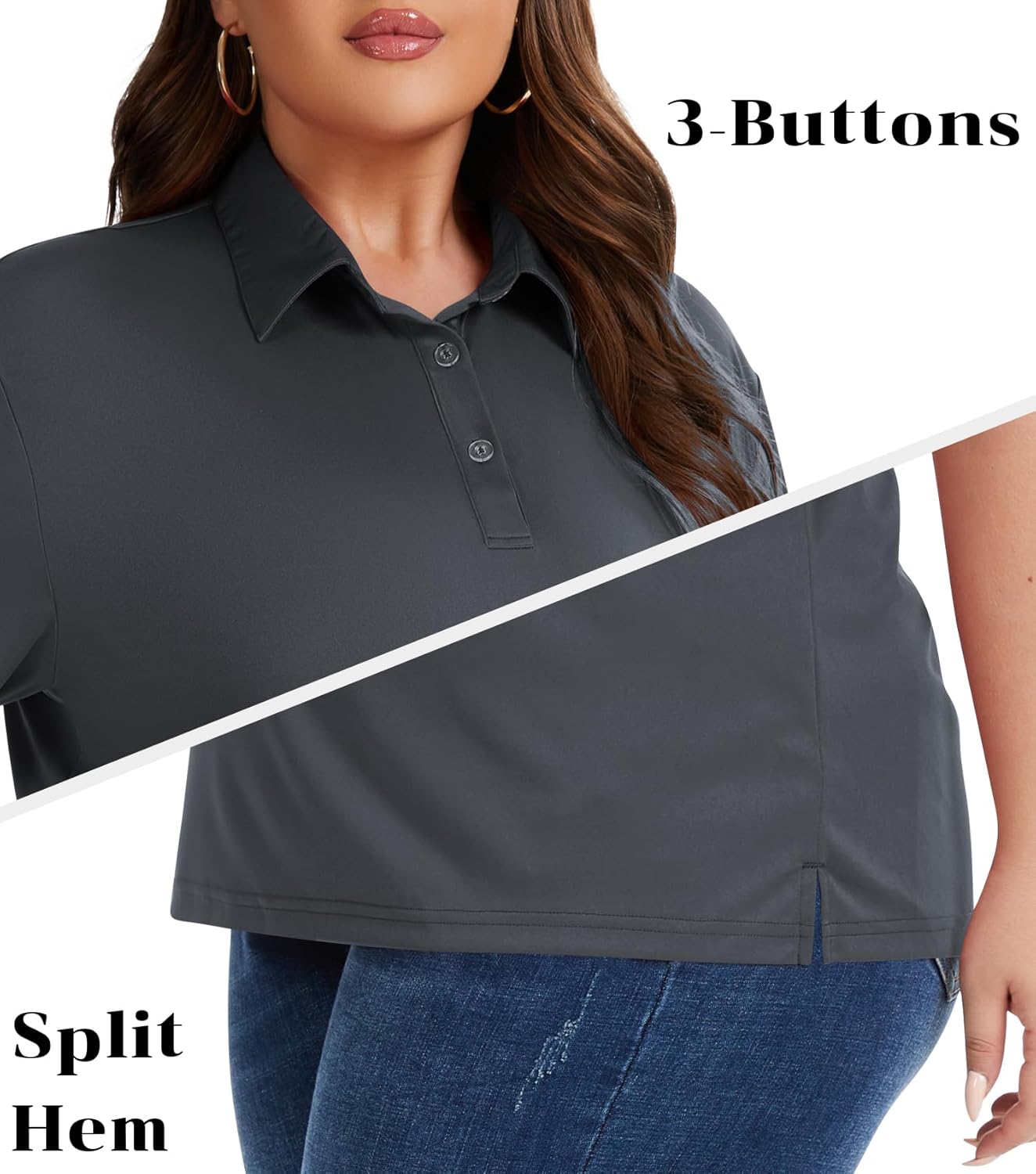 Idtswch Women's Plus Size Polo Shirts UPF 50+ Casual Work Quick Dry 3 Buttons Short Sleeve Collared Golf Shirt (XL-6XL) - Image 5