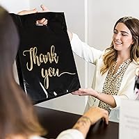 Vista 5 de Paquete de 100 Bolsas de Compras Negras de Agradecimiento para Pequeñas Empresas - 9"x12" Extra Gruesas 2.36 Mil Bolsas de Agradecimiento