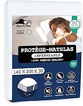 Waterproof Mattress Protector 140 x 200 cm, Set of 2, Breathable, Wrinkle Resistant, Oeko-Tex Certified, 140 x 200 cm, Waterproof with 4 Eco-Friendly Elastic Corners – White