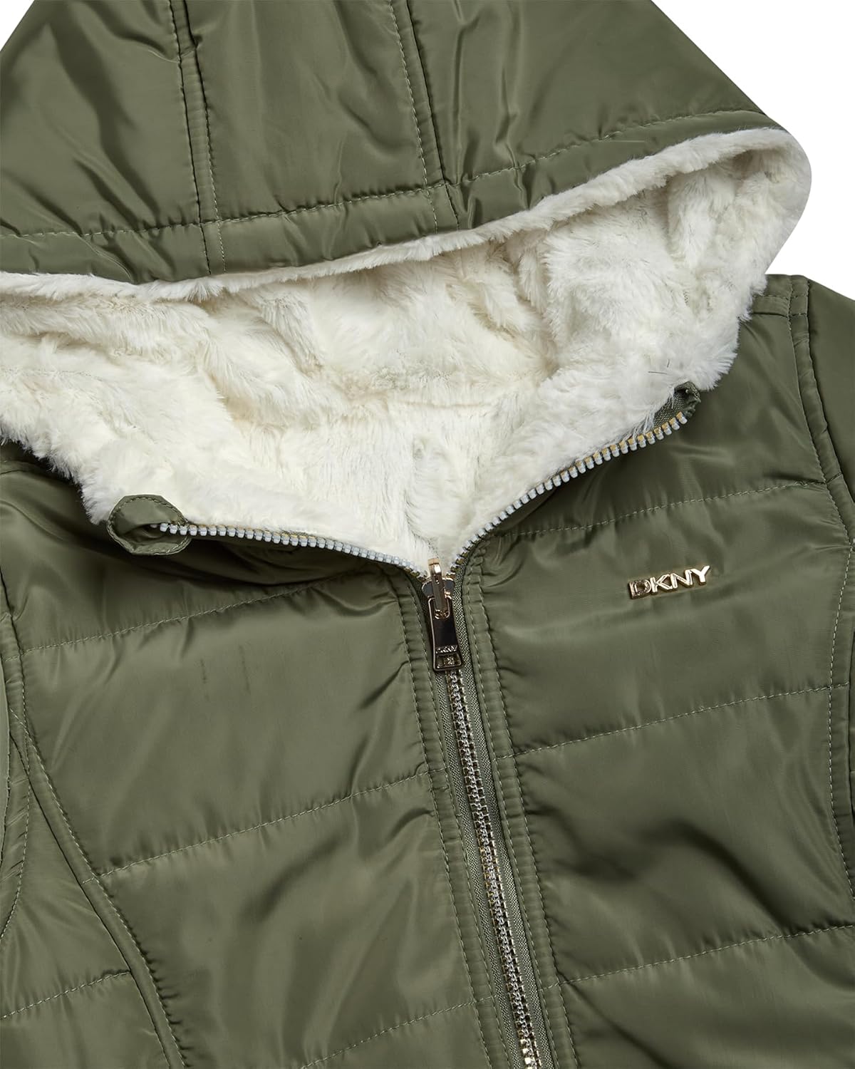 DKNY Reversible Girls Winter Coat - Heavyweight Quilted Jacket with Sherpa Lining Hooded Puffer Jacket Winter Coats for Girls