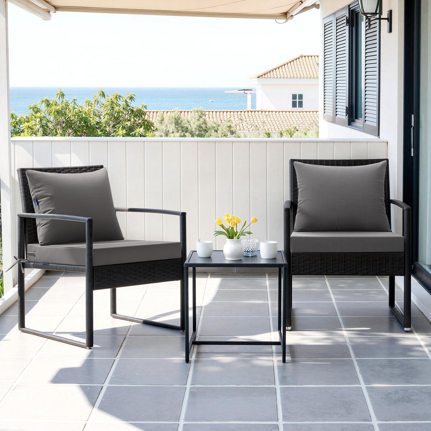 MIULEE Dark Grey Outdoor Chair Cushion 22x22 Inch for Patio Furniture Linen Textured Waterproof & 3 Year Color Fastness Seat and Back Couch Cushion with Ties No Slip Design