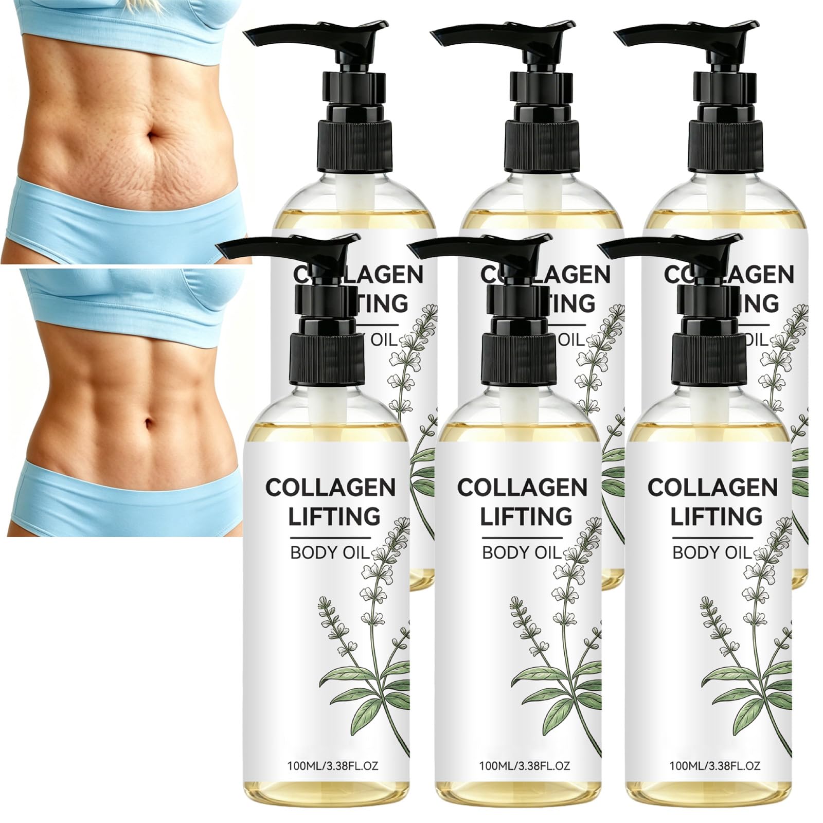 Collagen Lifting Body Oil für Hautstraffung & Straffung, Cellulite-Massageöl, Collagen Anti-Falten-Straffungs-Körperöl, feuchtigkeitsspendende für trockene, locker aussehende Haut. (6pcs)