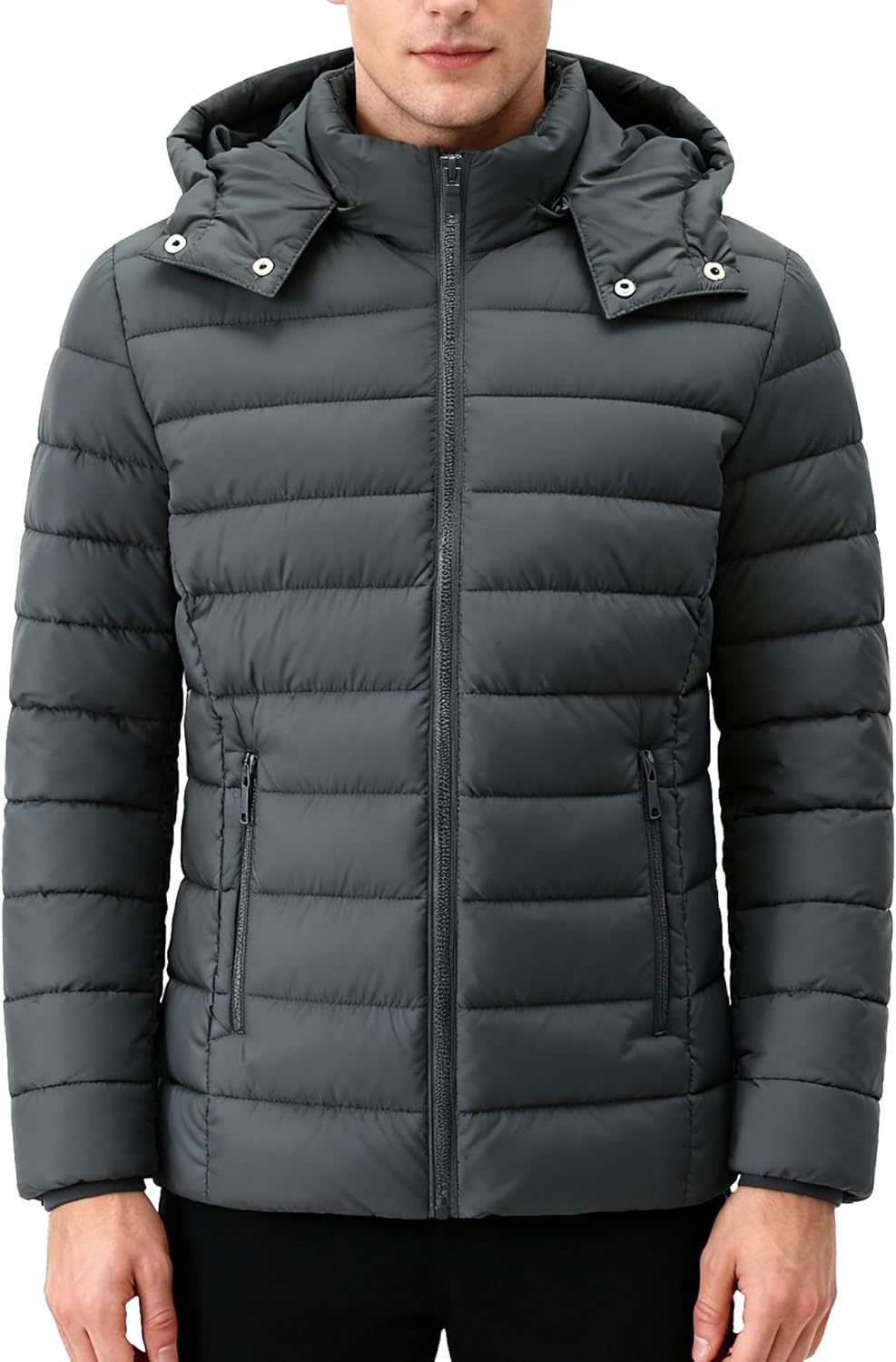 Men’s Quilted Down Coat Puffer Jacket | Lightweight, Waterproof, Windproof, Detachable Hood, Warm for Winter Travel - Image 3