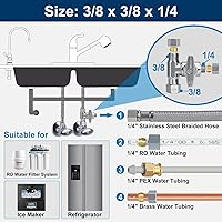 Vista 6 de Válvula Add-A-Tee de parada angular de latón, válvula de T de compresión de 3/8 x 3/8 x 1/4, Adaptador de agua de alimentación para refrigeradores