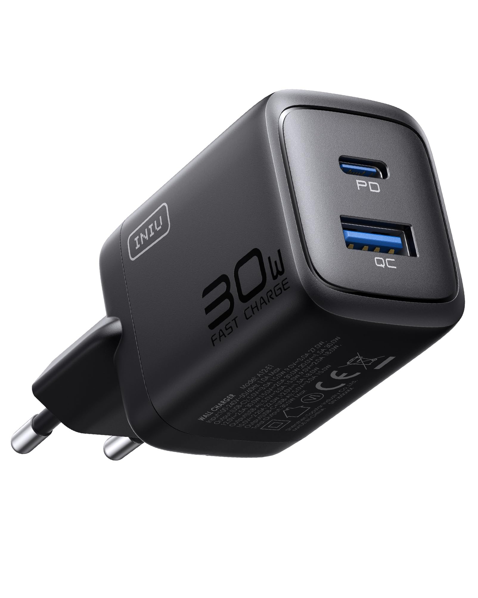 INIU 30W USB C Ladegerät, 2-Port [USB-C + USB-A] Mehrfach Netzteil, PD 3.0 Schnellladegerät Stecker, USBC Power Adapter für iPhone 15 16 Pro Max, iPad Air, Samsung S25 S24 S23 Ultra, Google, Handys