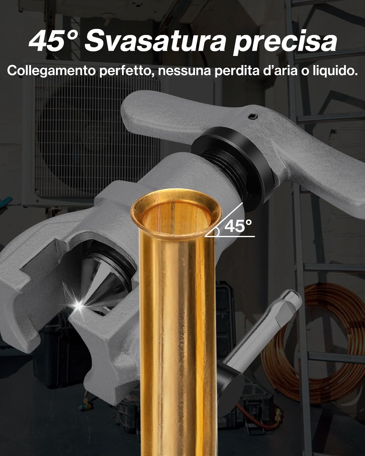 Cartellatrice per Tubi in Rame 3/16"-3/4" Svasatura 45° Acciaio 45# Manico a T Scorrevole