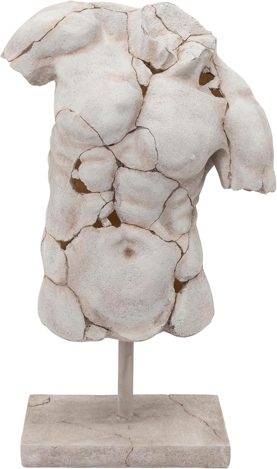 Resin Male Torso Sculpture – Contemporary Figurine, Accent for Bookshelf Styling, Coffee Tables, Shelves or Entryways – Artistic Home Decor Object for Living Room or Office - 25", White