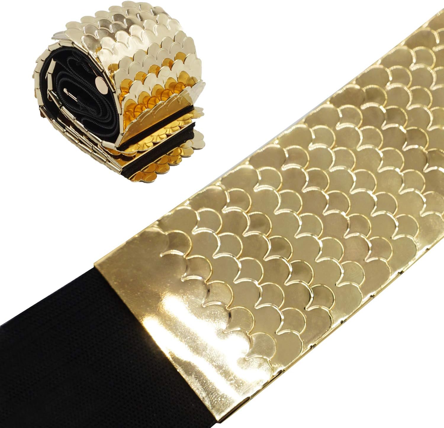 Bellady Fashion Women's Center-Scaled Texturized Metallic Stretch Belt