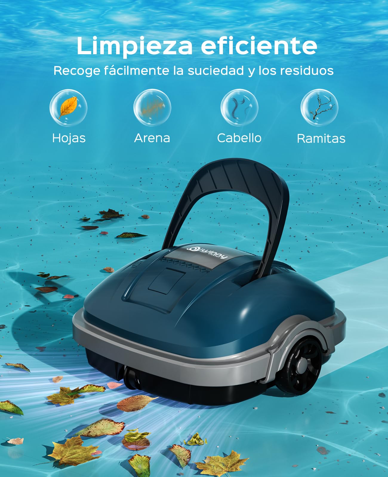 WINNY POOL CLEANER Robot Limpiafondos Piscina Electrico sin Cable,100 min Autonomía,Estacionamiento Auto,Filtración de 180 µm Limpiafondos Piscina,con Gancho,Piscinas Desmontables 80m²-Azul Oscuro