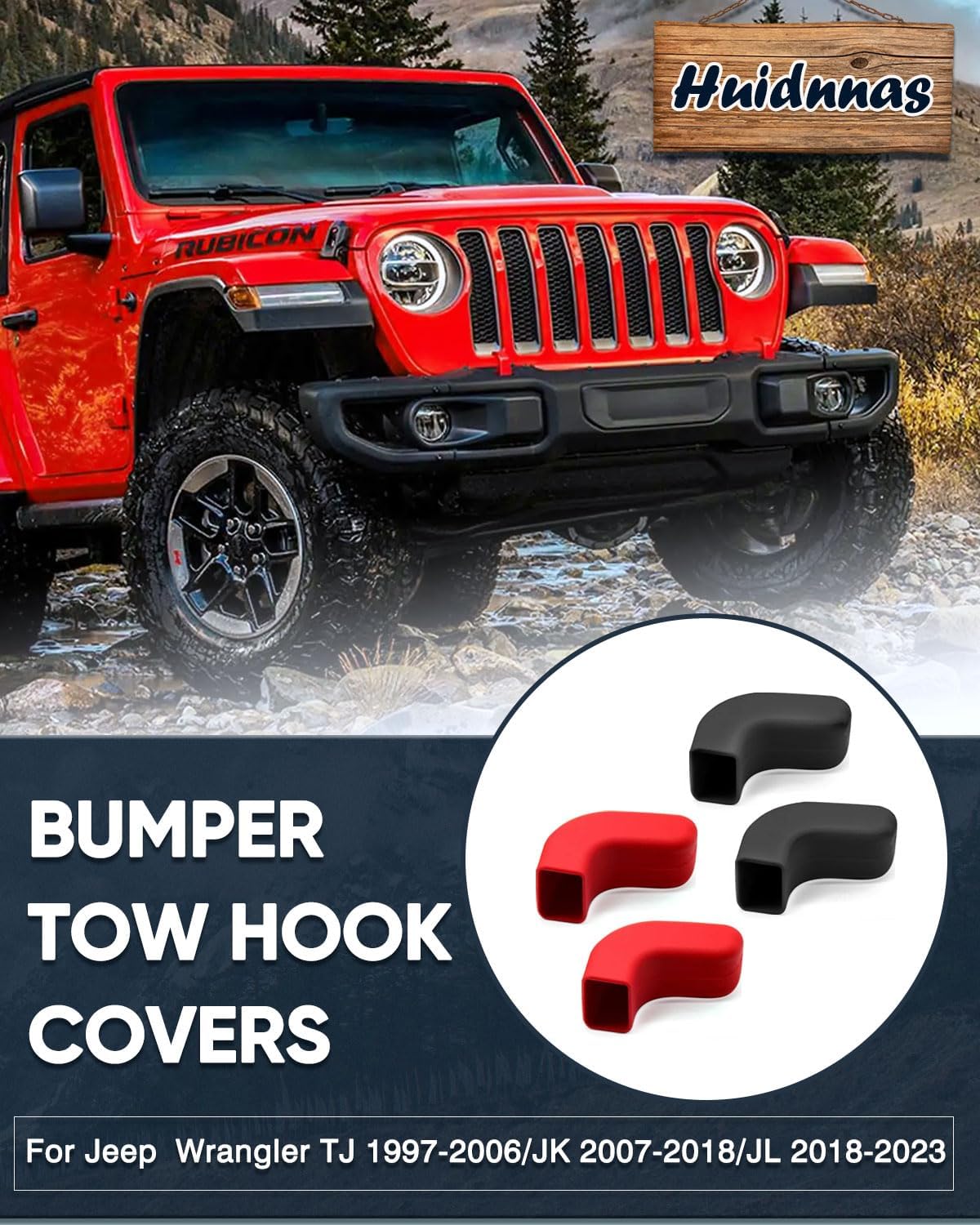 4PCS Huidnnas Tow Hook Covers for Jeep Wrangler TJ JK JL Front Bumper Tow Hook Protector Rubber Covers Elastic Wear-Resistant Jeep Wrangler Accessories Red & Black