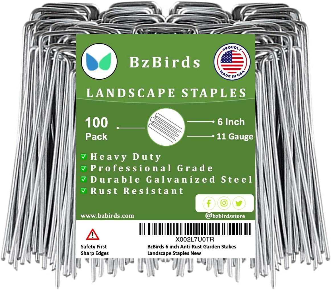 USA Made 100 Pack Landscape Staples 6 inch 11 Gauge Garden Stakes Galvanized Landscape Fabric Pins | Metal Stakes for Ground Cover Holding Fence Christmas Decorations Irrigation Tubing