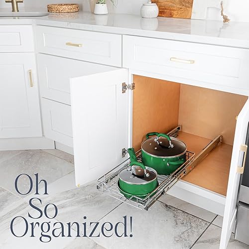 Vista 2 de Organizador de gabinete deslizable, estante de almacenamiento de armario de cocina deslizante extraíble y organizador, marco de alambre resistente