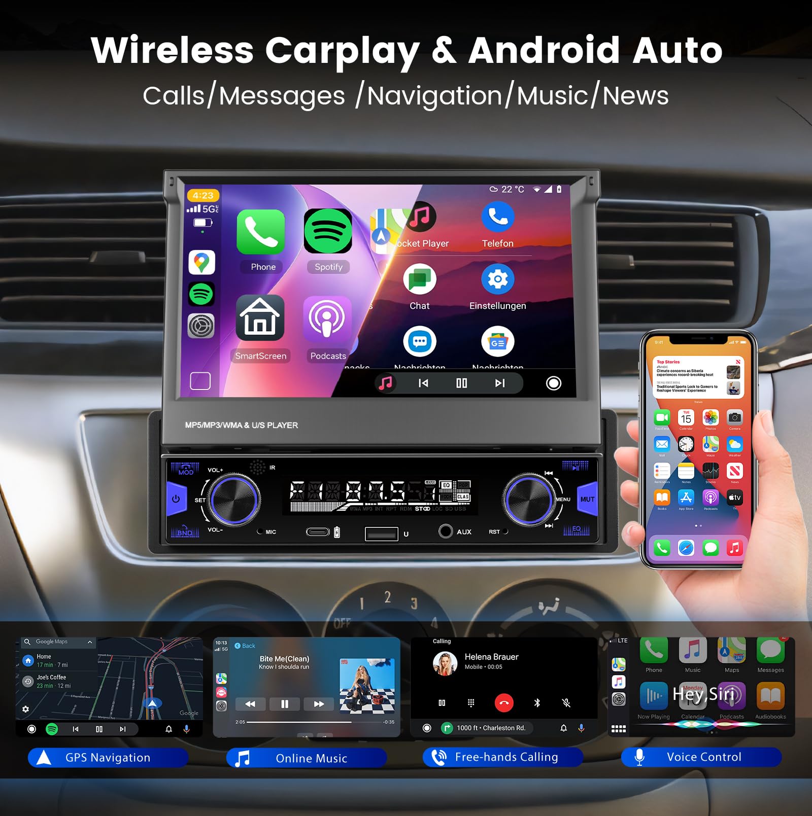 Hodozzy Radio 7 Pollici Retrattile Bluetooth AM/FM - Dettaglio
