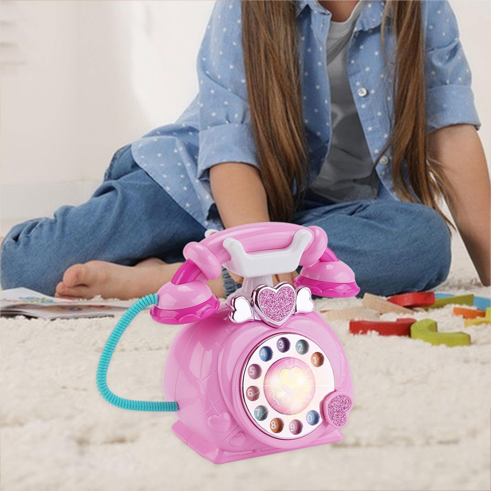 Telefono Giocattolo Musicale per Bambini con Luci, Telefono Fisso Retrò con Filo per Neonati E Bambini Dai 3 Anni in Su, Rosa, Taglia unica bambino