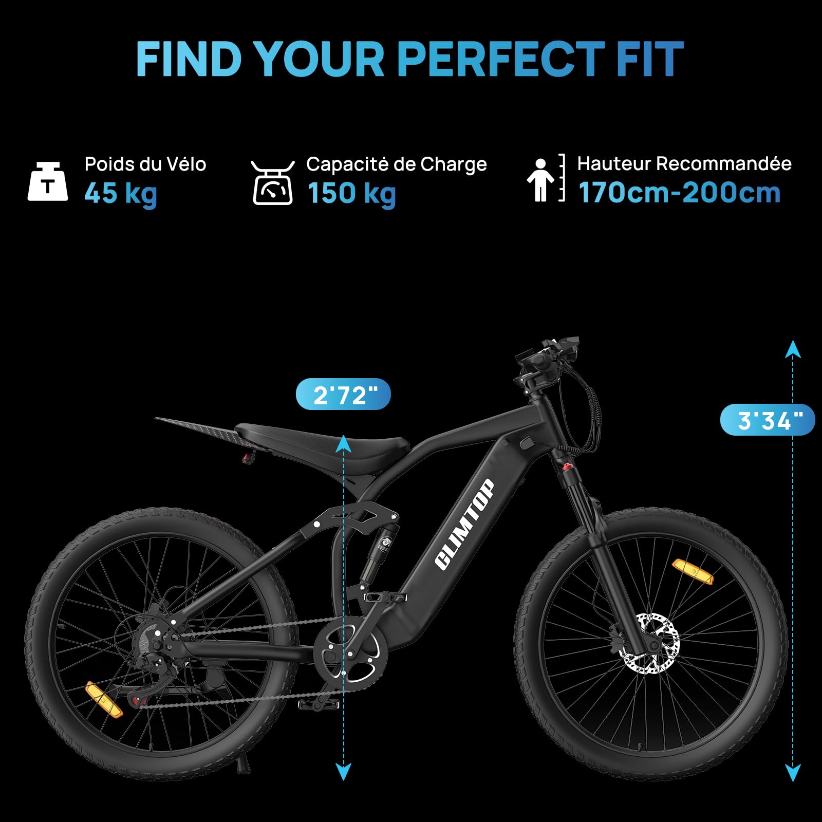 YVY Q31 Vélo Électrique, Autonomie 150km, Batterie Amovible 48V 23Ah, VTT Électrique 7 Vitesses, E-Bike Double Suspension, Double Disque, Écran LCD