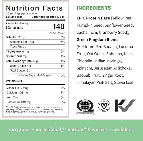 Miniatura 4 de Sprout Living Paquete de proteínas épicas  Vainilla Lucuma & Green Kingdom (0.71oz de proteína orgánica a base de plantas, vegano, sin gluten,