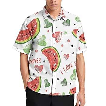 スイカ　ホワイト 総柄 長袖シャツ 16/41 Amazon.co.jp: シャツ 半袖 メンズ アロハシャツ 夏のスイカ 柄