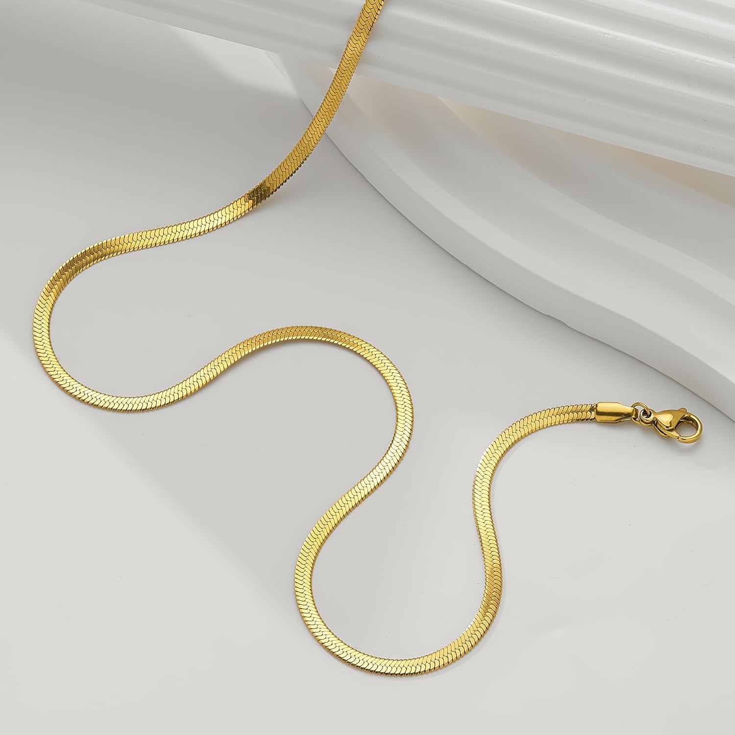 WomenGifts 14K Gold Silver Plated Herringbone Necklace for Women, Dainty Snake Chain Choker, Trendy Simple Long Layered Jewelry Non Tarnish, 3/4/5/8mm,14,16,18,20,22,24,26 Inch Thin & Chunky Options - Image 8