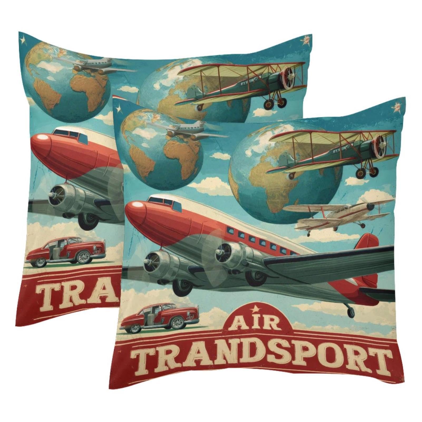 Housse de coussin en velours haut de gamme motif avion double face 50x50 cm de qualité