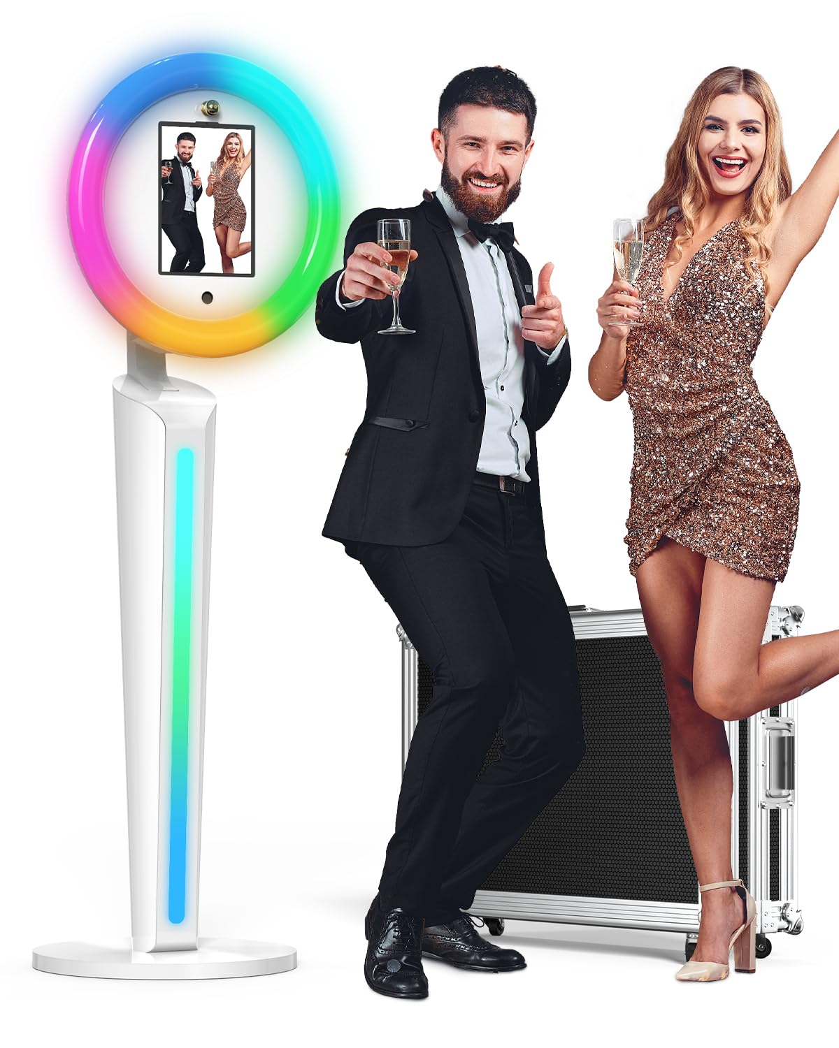 Portable Photo Booth Stand with RGB Ring Light & App Control for iPad 9.7/10.2/10.9/12.9 inches - Custom Logo, Universal Compatibility, Perfect for Selfies, Parties, Rentals & Events (Z1)