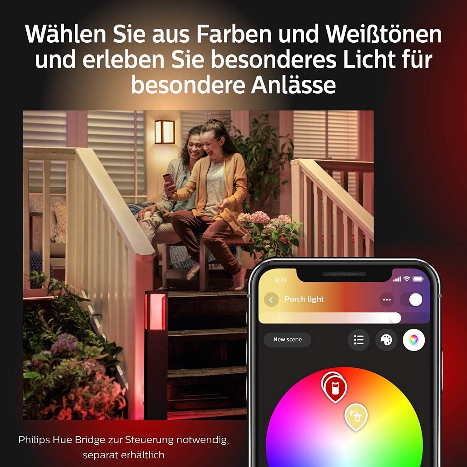 Philips Hue White & Color Ambiance Impress Outdoor Wegeleuchte 1180 lm, dimmbare Gartenbeleuchtung, smarte Lichtsteuerung über Sprache und App, schwarz