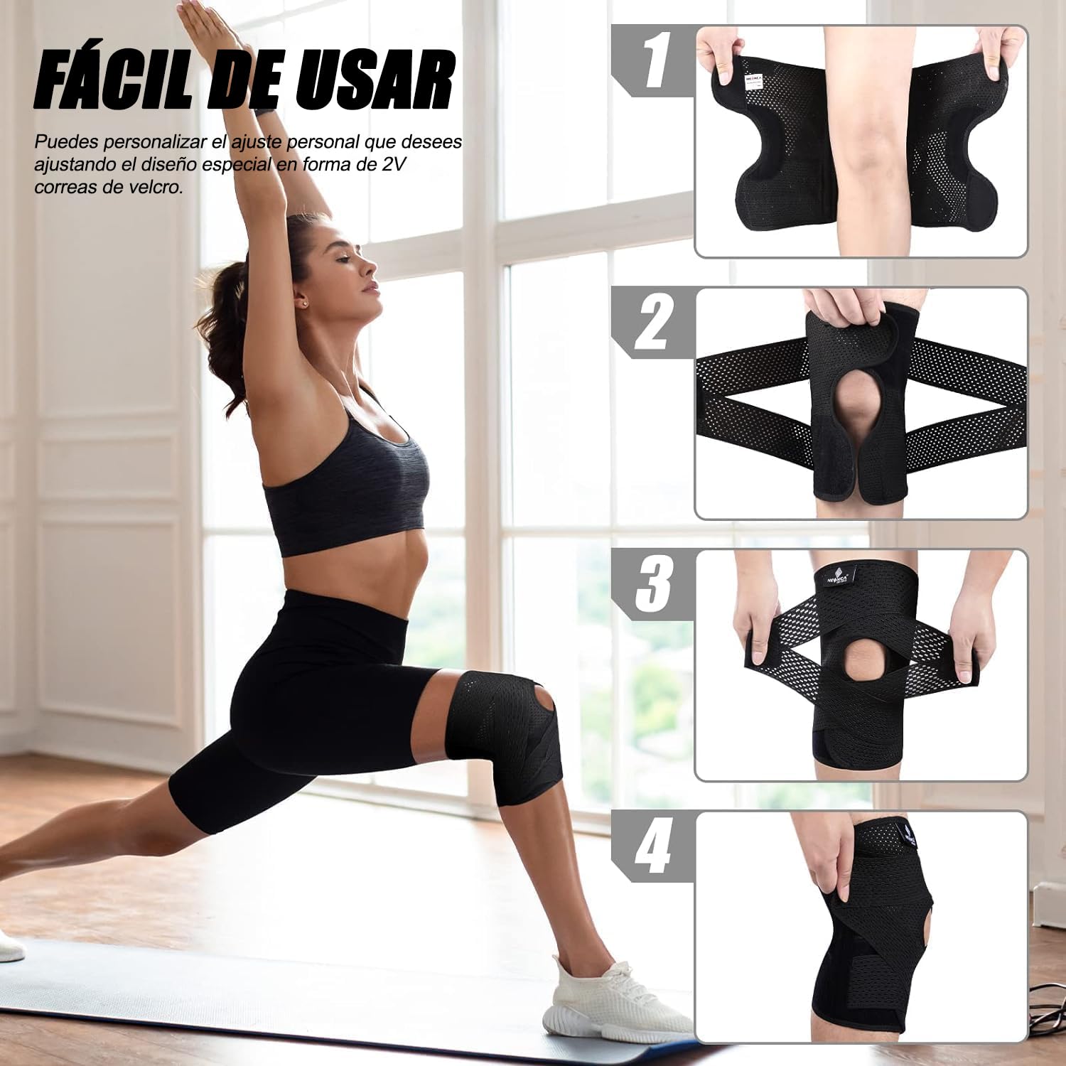 NEENCA Rodillera para Dolor Rodilla, Rodilleras de Compresión Con Tela de Malla Aire, Rodillera Ajustable Con Estabilizadores Laterales, Vendaje Ultra Suave para Lágrima de Menisco, Alivio Artritis