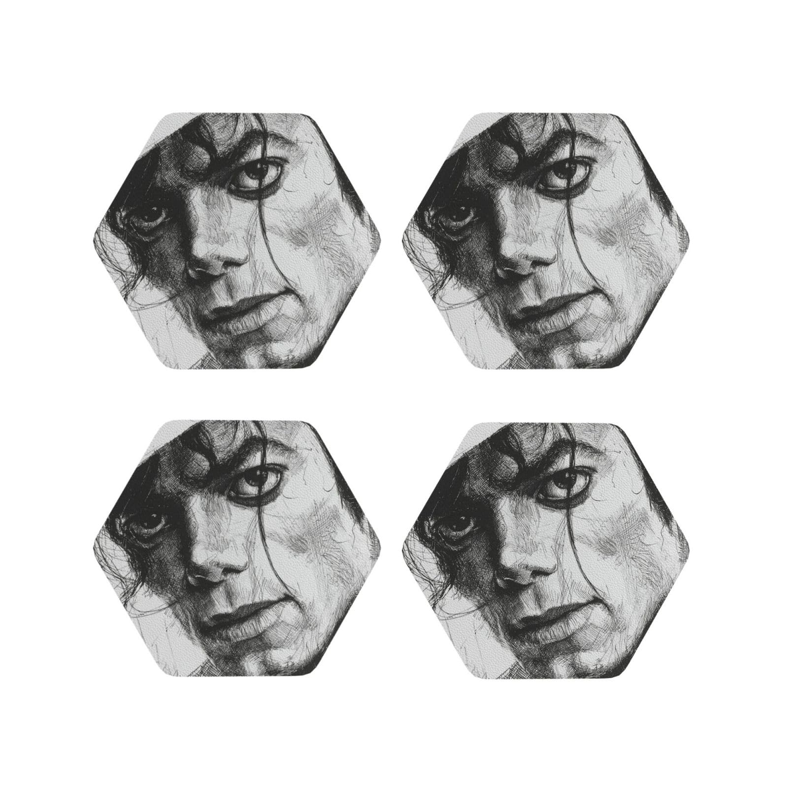 Coasters Set of 4 Round Leather Coaster Quick-Dry Drink Michael Jackson Coasters for Desk Absorbent Mugs Pads Tabletop Protection Pad Heat Resistant Coffee Cup Mat for Kitchen Bar