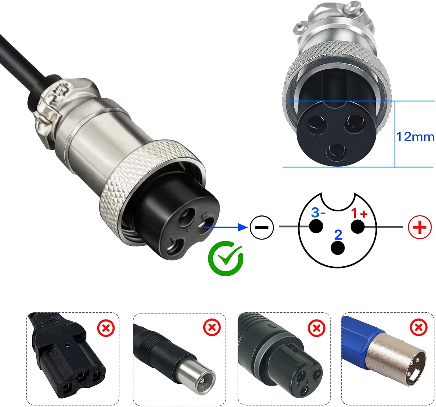 YZPOWER 67.2V 3Amps Lithium Battery Charger for 60v 16S li-ion Battery Pack with 12mm(0.47in) Connector,60v Lithium Power Charger Adapter