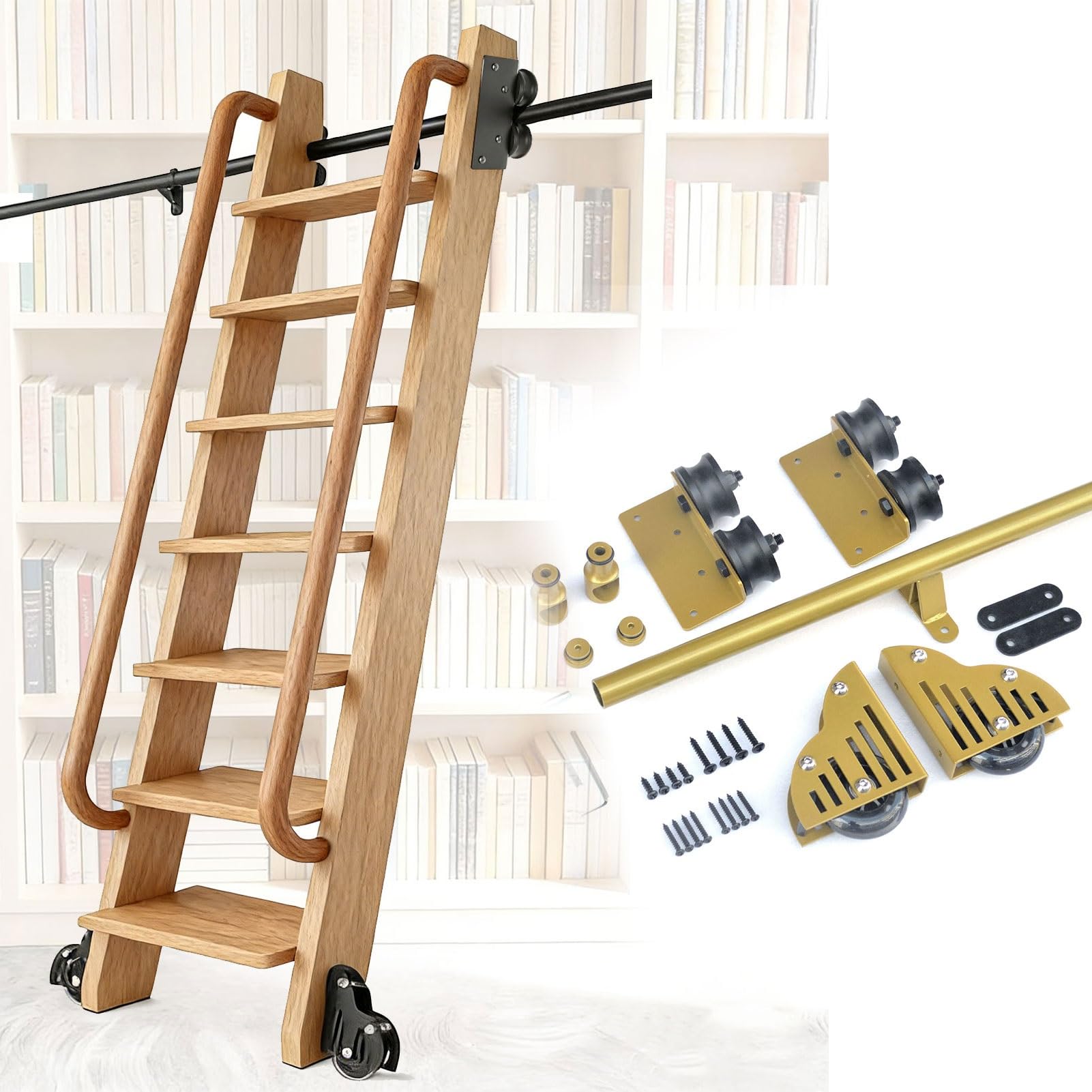 Kit de rails échelle coulissante bibliothèque dorés pour donner vie à vos livres