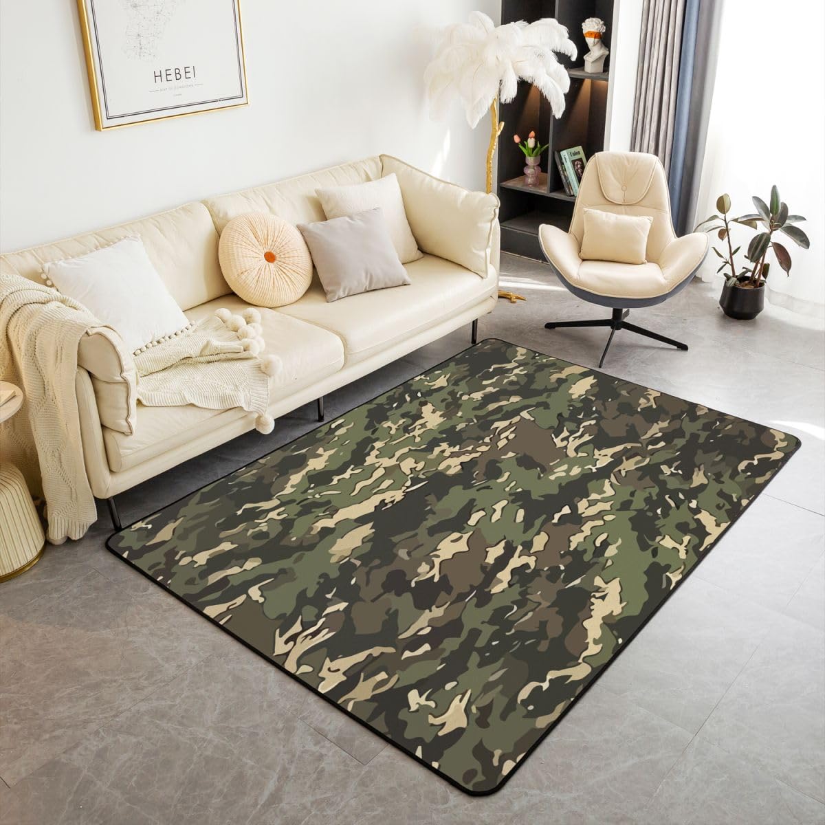 Tapis Salon 150x200cm Militaire Army Tapis Chambre Exterieur Intérieur Camouflage Camo Antidérapant Doux Militaire Style pour Salon Et Chambre Lavable