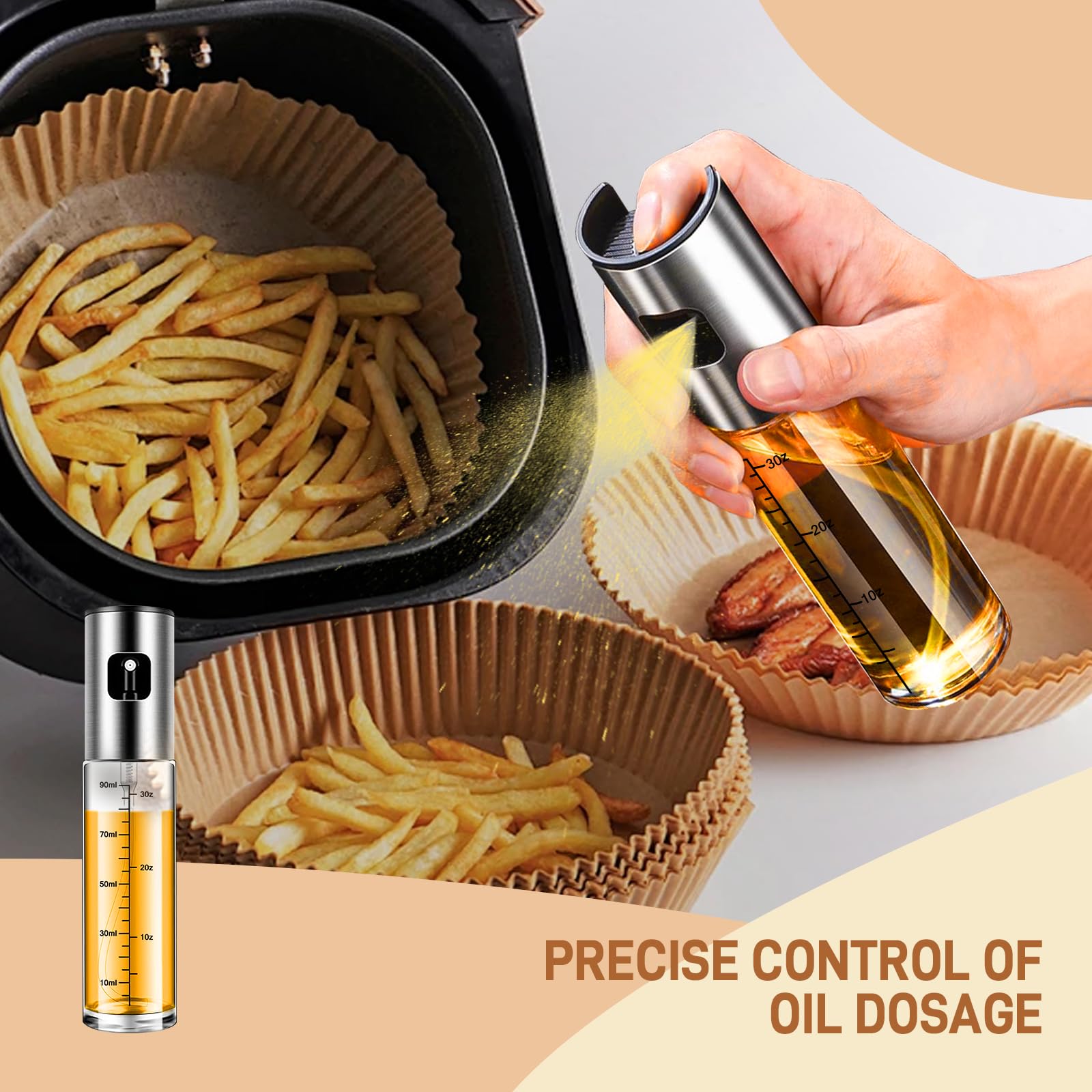 2 Pcs 90ml Spray Huile Cuisine Air Fryer, Flacon Pulverisateur Huile