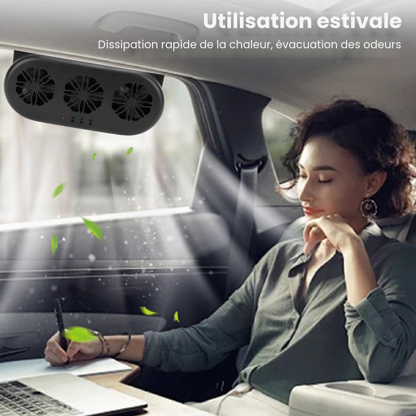 Fockety Ventilateur d'échappement de fenêtre à énergie solaire de voiture, ventilateur d'aération de fenêtre de voiture 5000tr/min prend en l'interface USB ou l'alimentation