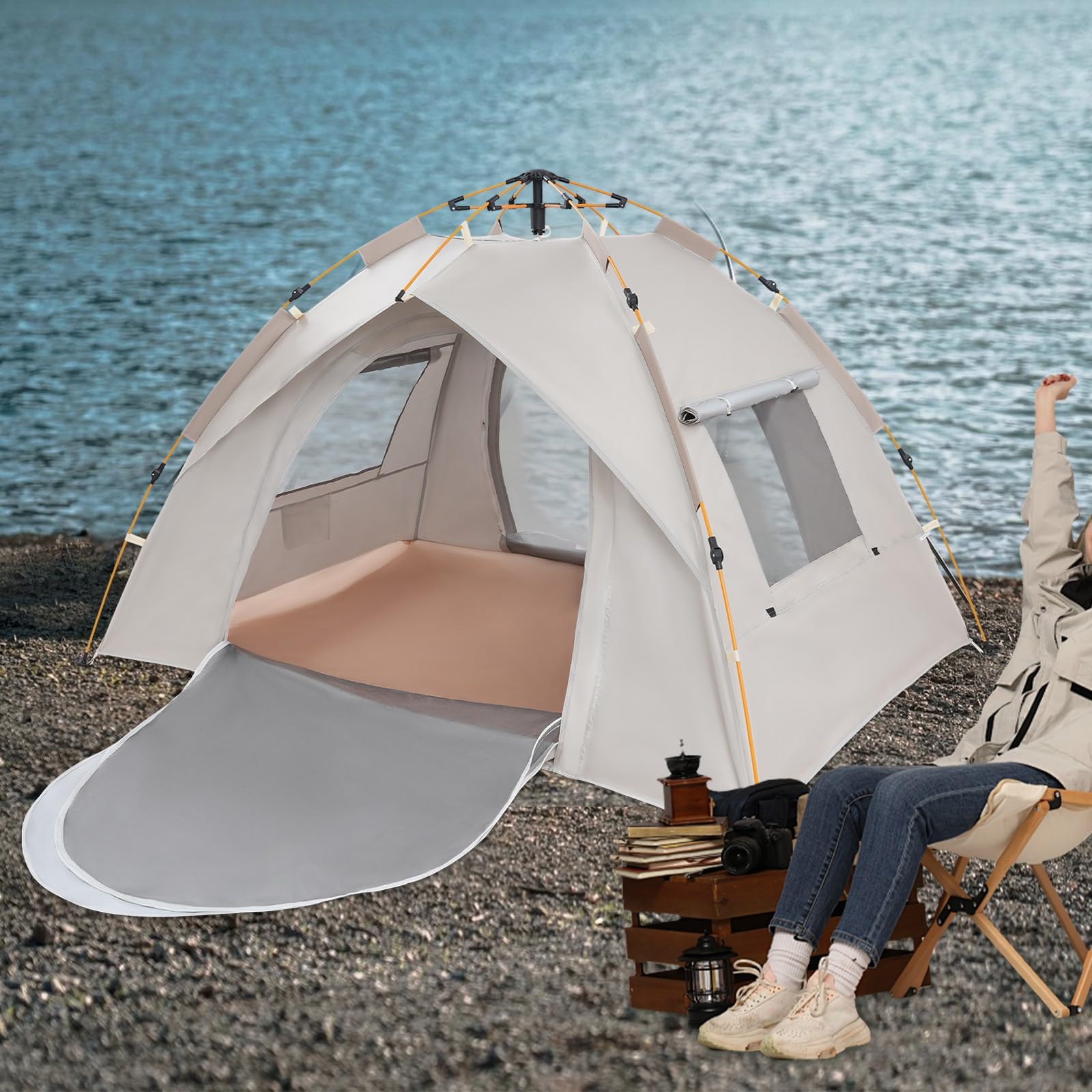 Tenda pop-up per 2-3 persone, 200 x 150 x 135 cm, impermeabile, PU1500-2000, con gancio umanizzato, tenda automatica per spiaggia, campeggio, escursionismo