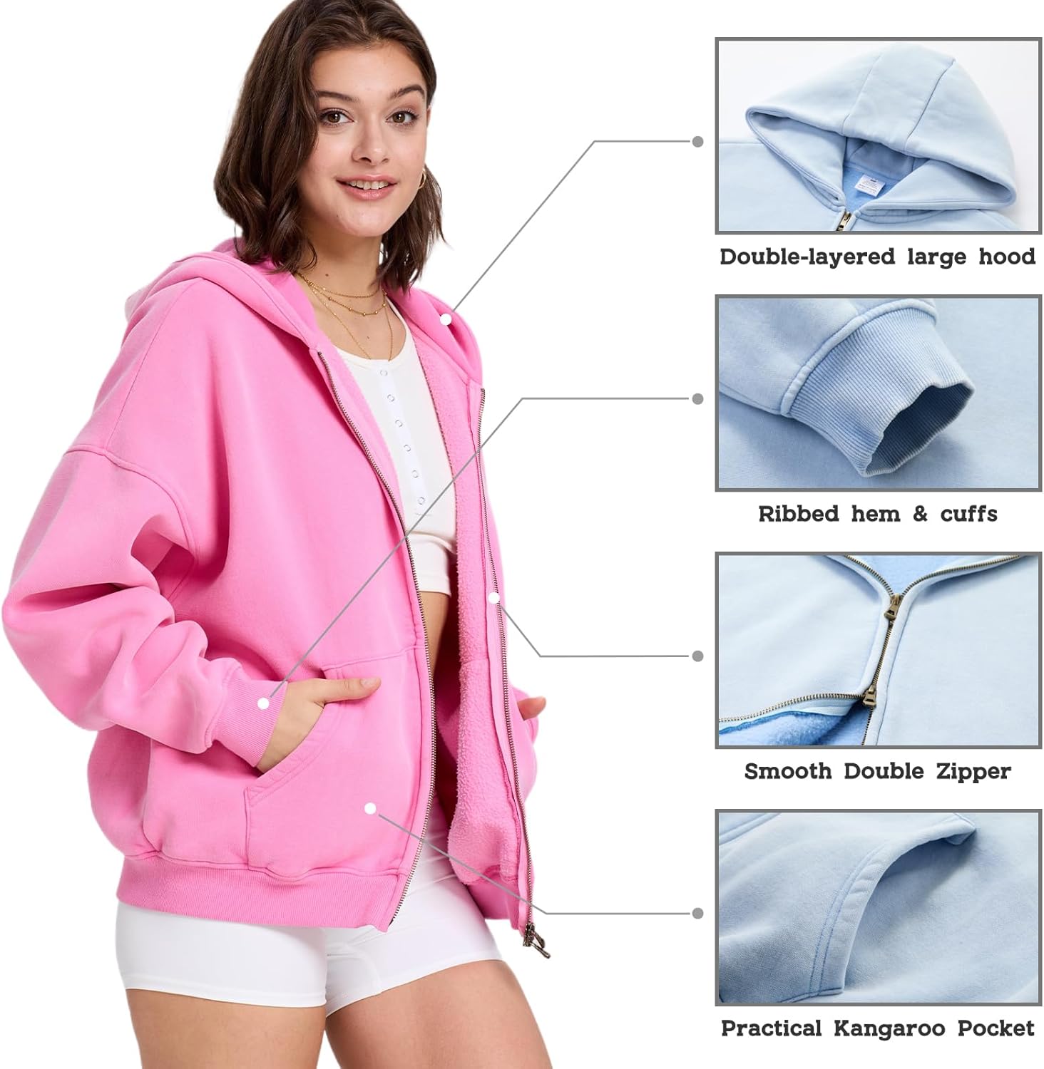 Dnzzs Womens Zip Up Hoodie Oversized Acid Wash Sweatshirts Heavyweight Fall Fashion Outfits Casual Jackets Winter Clothes - Image 4