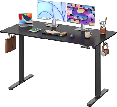DEVAISE 55 Inch Electric Standing Desk, 3 Adjustable Computer Desk for Home Office, Ergonomic Sit to Stand Desk with LED Touchscreen,Headphone Hook, 3 Memory Preset, with Split Top, Black