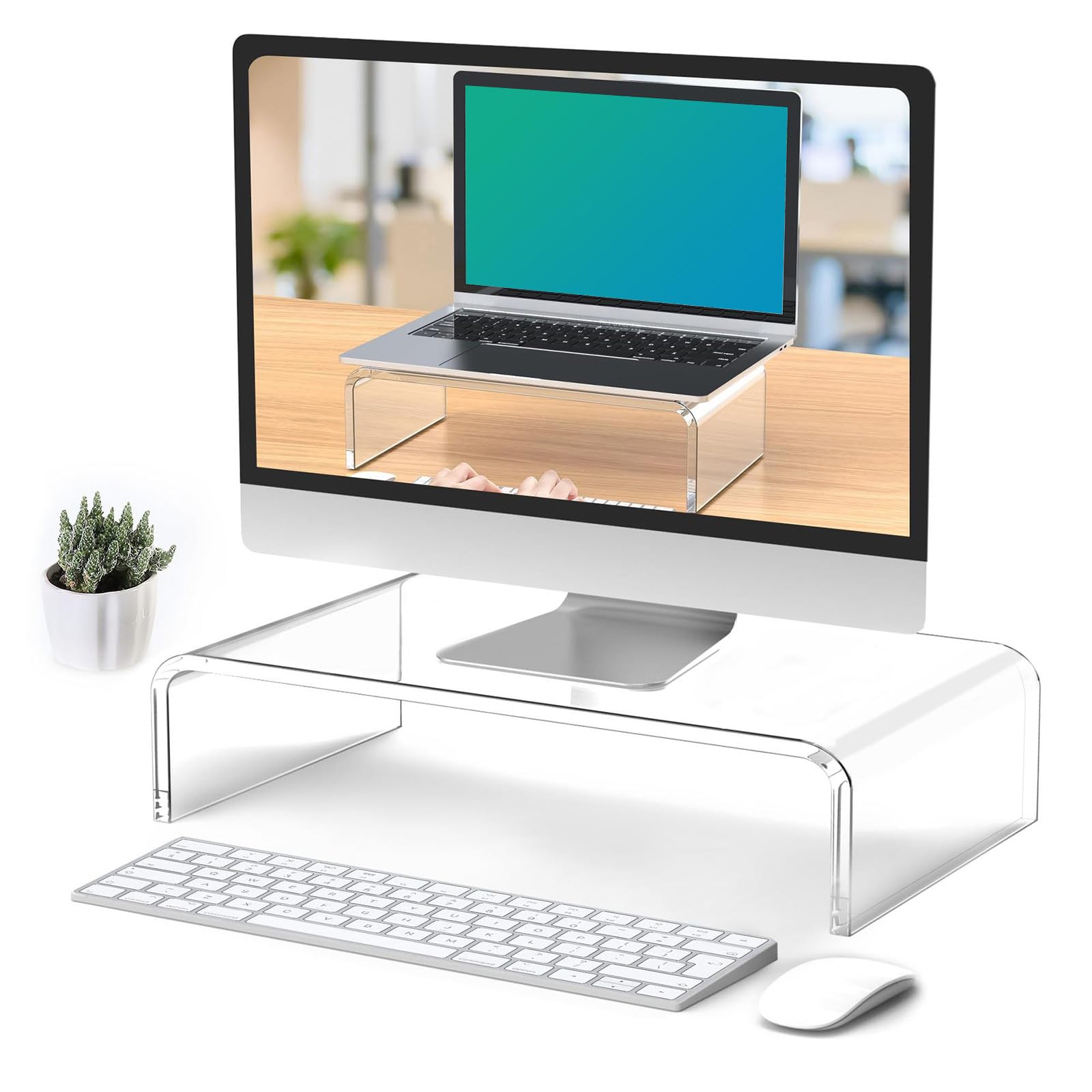 Ripiano per Monitor da Tavolo, Supporto per Laptop, 16 Inches | con spazio per tastiera aperto sotto supporto per layout aree studio remote