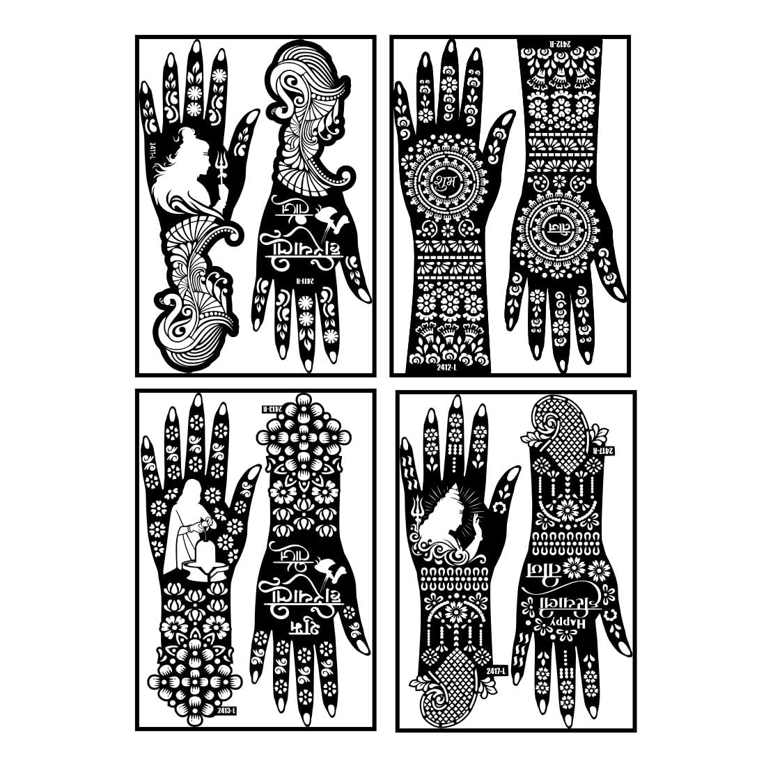 VOORKOMS Lord Mahadev Art Teej Mehndi Stencil Sticker Combo For Both Hand-image-35