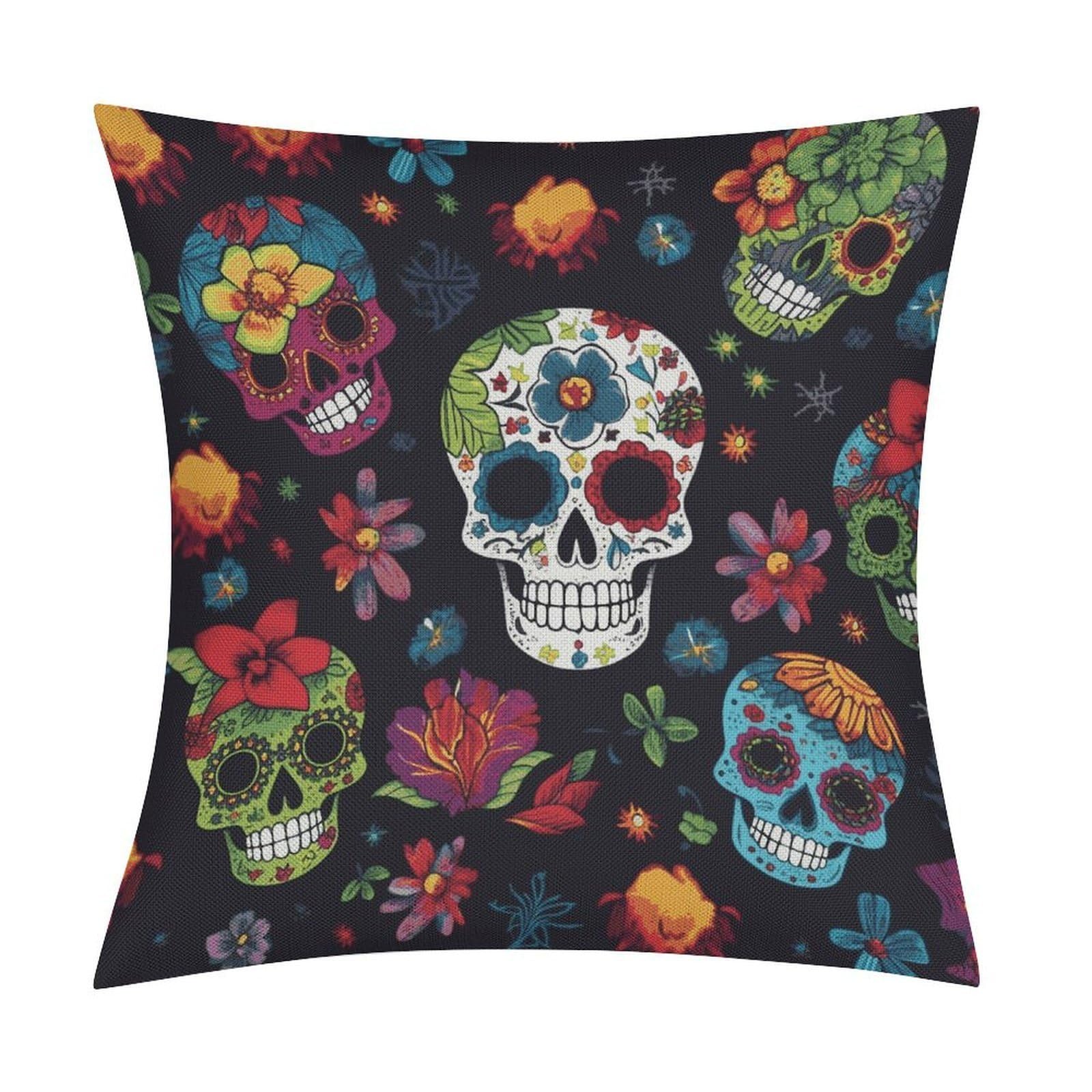 Fodpand Style Flower Cactus Sugar Skull Pillow Covers 18X18 Inch, Pillow Cases Boho Farmhouse, Throw Pillow Covers For Couch Sofa Bed Spring Home Decor