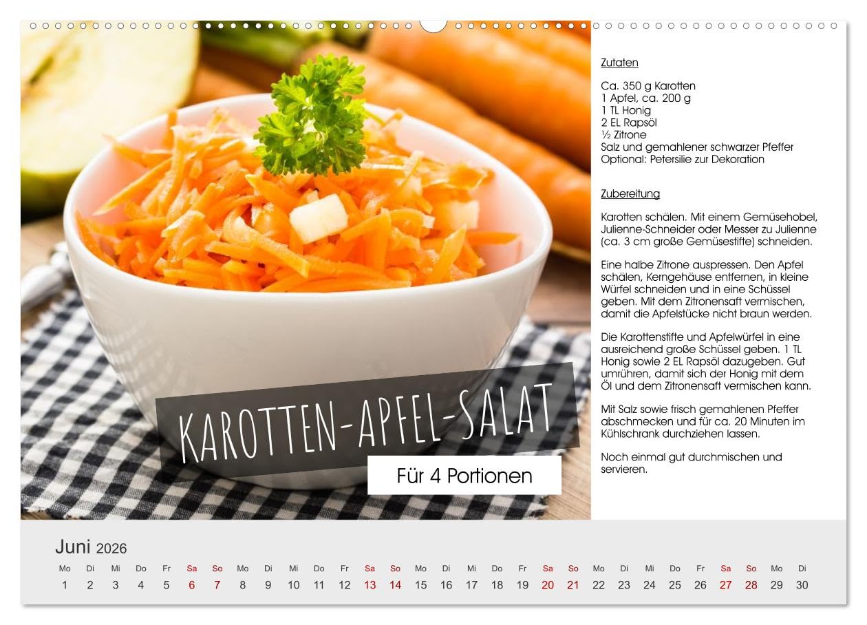 Vegetarisch - leicht und lecker (Wandkalender 2026 DIN A2 quer), CALVENDO Monatskalender: 12 leckere Bilder mit Rezepten wecken die Lust auf mehr (CALVENDO Orte)