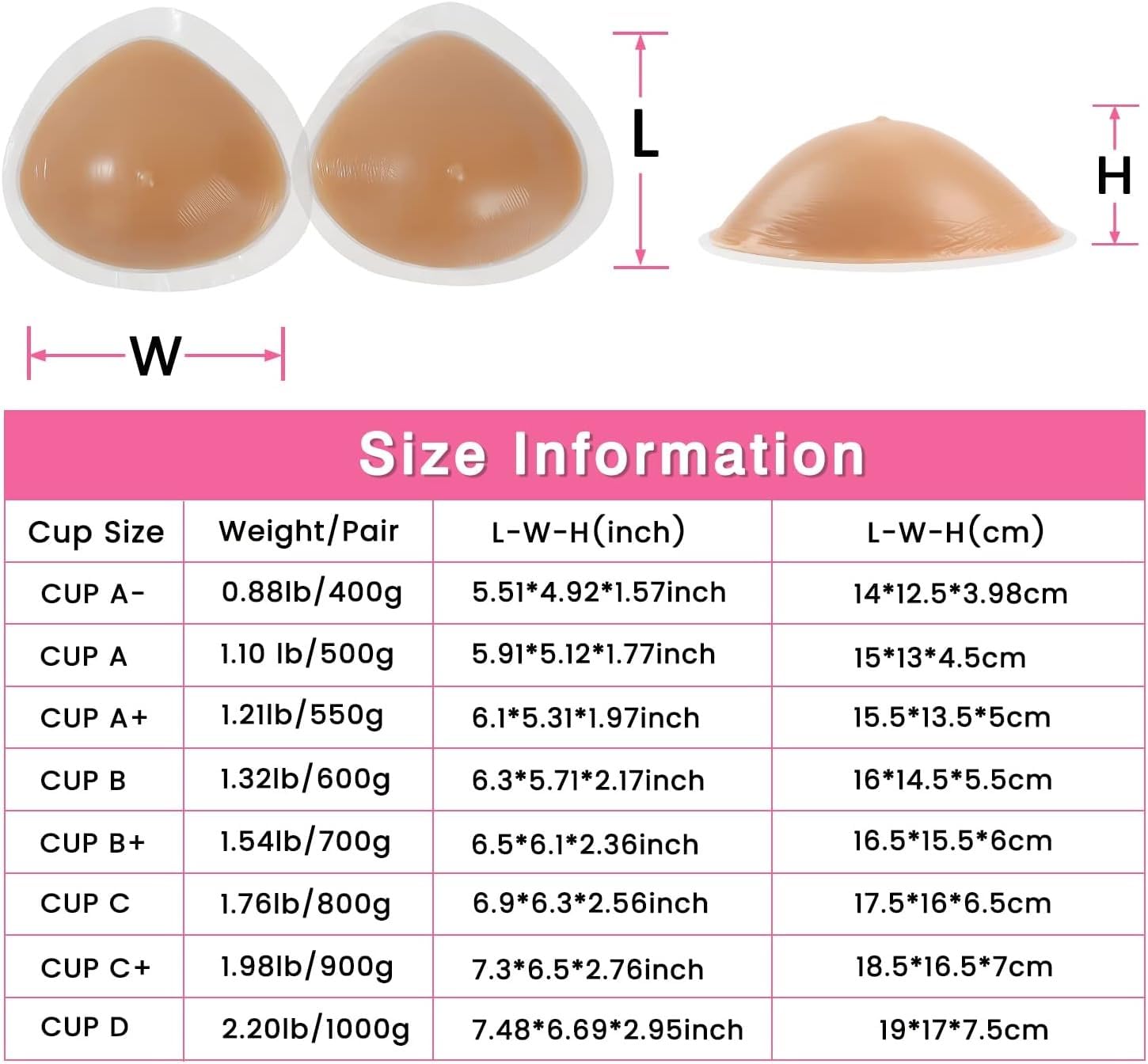 Un par de formas de senos de silicona triangulares autoadhesivas Senos de silicona triangulares Senos postizos Prótesis de mastectomía con forma de senos pecho/A/One pair of 550g